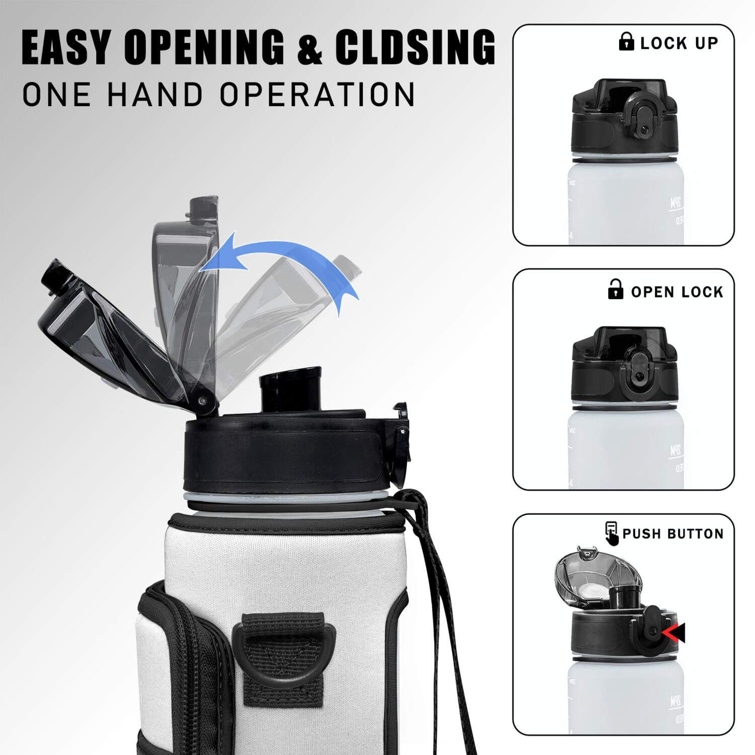 32oz Sports Water Bottle with Detachable Strap, Button-Operated Lid, and Straw - Perfect for Hydration on the Go