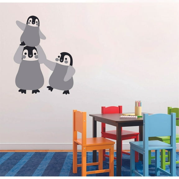 Tree Gray Penguins Cute Animal Cartoon Character Wall Art Decal Vinyl Sticker Girls Boys Room Bedroom Nursery Kindergarten House Fun Home Decor Removable Adhesive Sticker Peel and Stick 30x15 inch