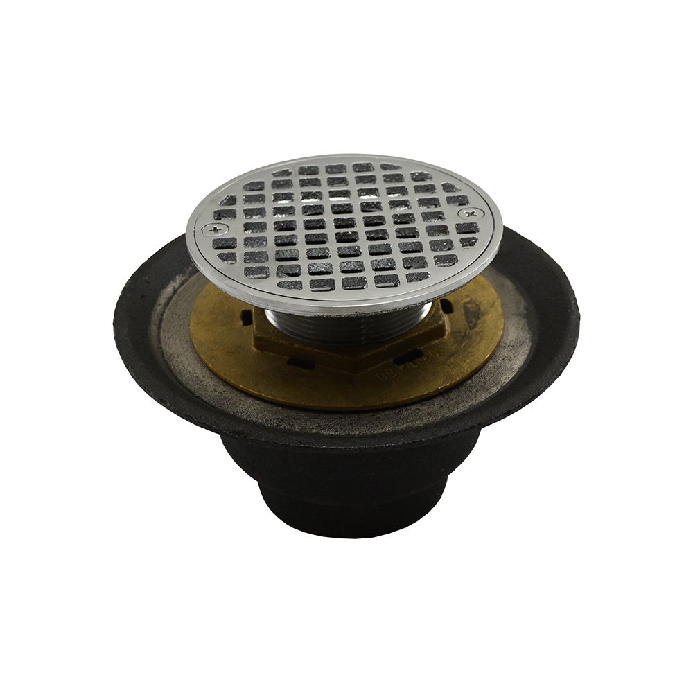 2" IPS Shower Drain with Brass Threaded Clamping Ring with Brass Spud
