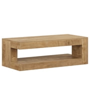 Fnova 47 Farmhouse Coffee Tabl, 2-Tier Rectangular Accent Center Tea Cocktail Table with Storage for Living Room