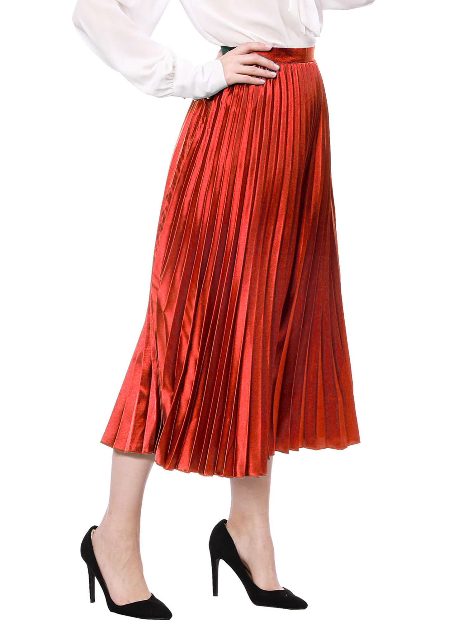 Unique Bargains Women's Halloween Costume A-line High Waist Pleated Midi Skirt L Red - image 5 of 8