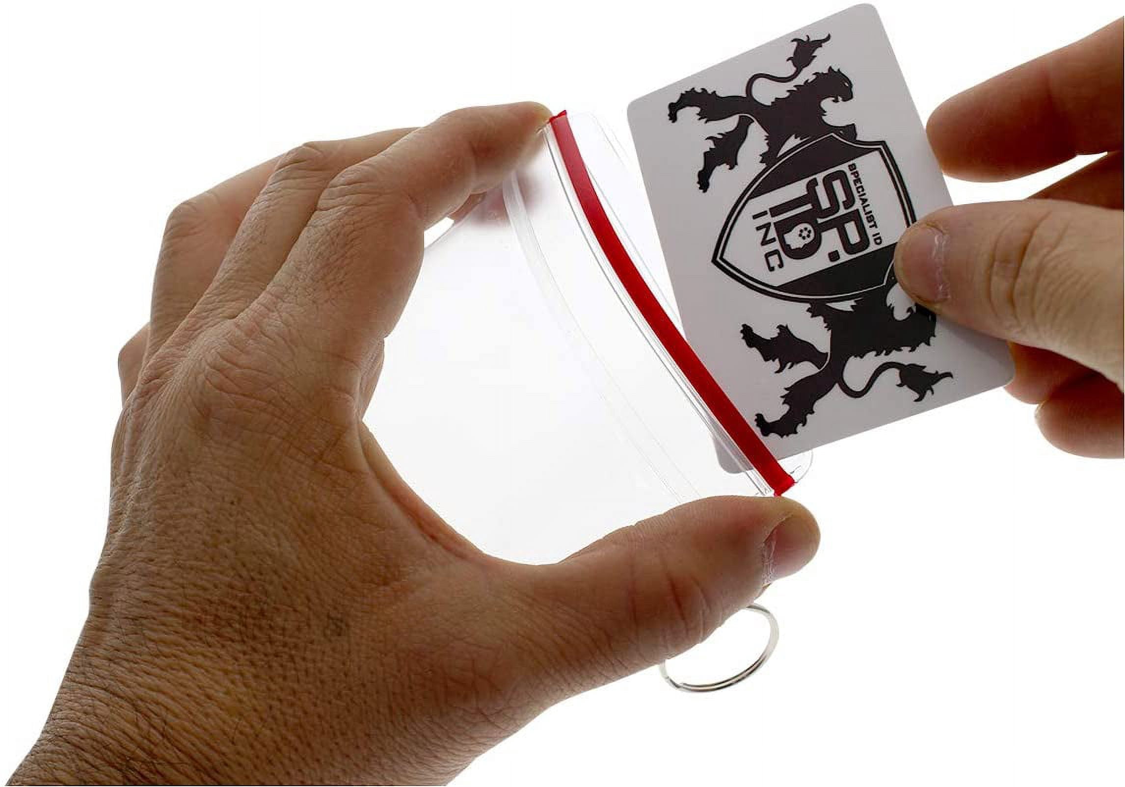 Bulk 100 Pack - Water Resistant Resealable Badge Holders with Key Ring and Zip Seal for College Student ID, Fuel Card ID Badge and More