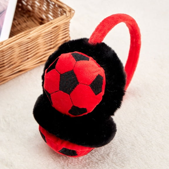 Fashion Plush Football Ear Warmer Anti-Freeze Thickened Ear Cover Keep Warm Kids Earmuffs for Children’s Gifts (Red)
