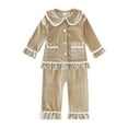 thumbnail image 6 of Sopiago Girls Pajama Set Velvet Button-Down Solid Long-Sleeve T-Shirt Top + Pants 2PCS Christmas Outfits Clothes Toddler Pijamas Boy Khaki,8-9 Years, 6 of 7