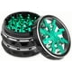 thumbnail image 2 of Molinillo grande de 2,5 pulgadas, molinillo de aluminio portátil con tapa transparente, juego de cigarrillos de metal con forma de tambor de cuatro capas negro-verde, 2 of 5