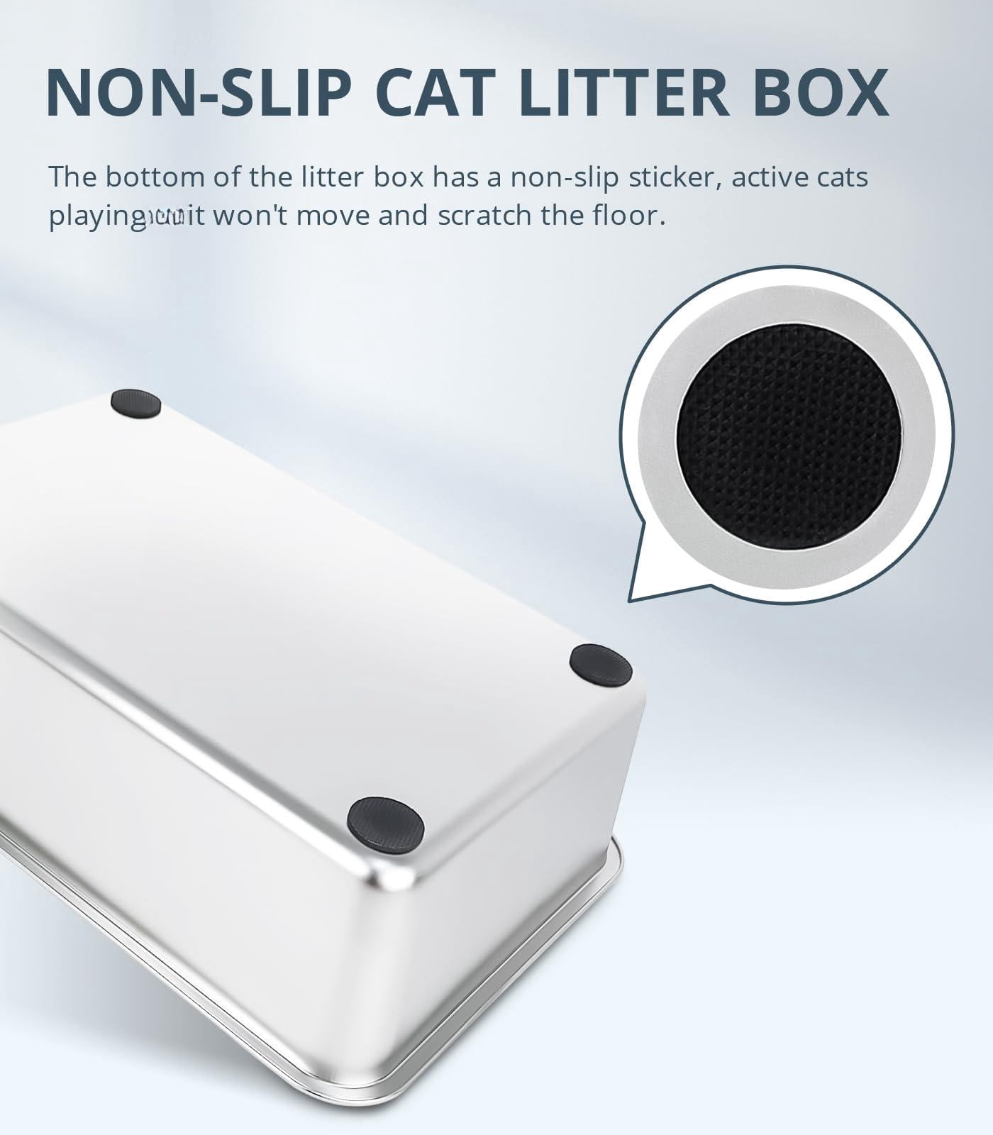 Stainless Steel Cat Litter Box  4in Shallow For Senior Cats And Kittens Large Metal Pan Nonstick Odor Control Anti-corrosion