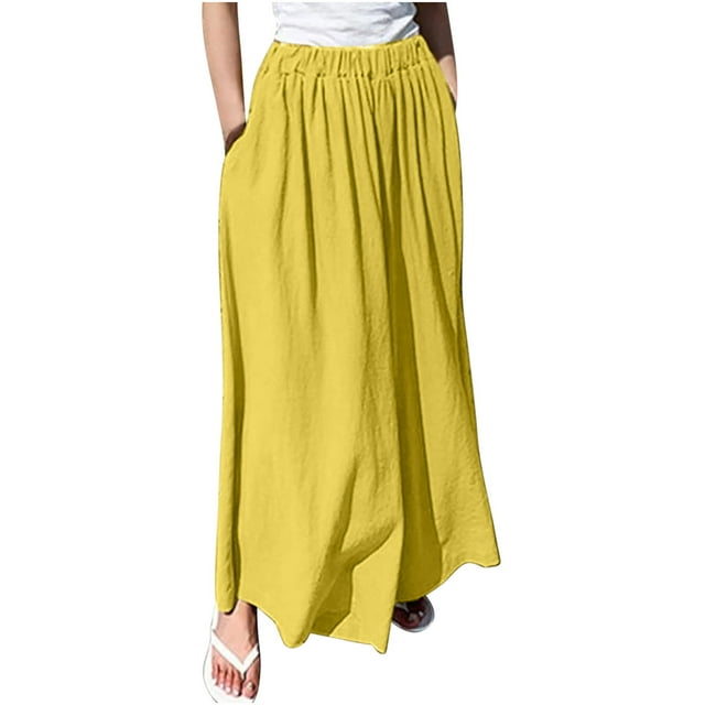 Pantalones largos para mujer, pantalones hasta el tobillo de lino y algodón sólido, pantalones elásticos informales con bolsillos, pantalones largos Odeerbi ODB-2