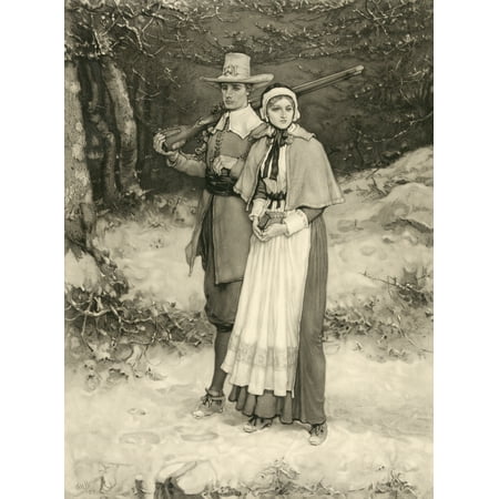 Painting Henna - Puritan Couple On Way To Sunday Worship From An 1885 Engraving By Thomas Gold Appleton After A Painting By George Henry Boughton Canvas Art - Ken Welsh Design Pics (12 x 17)