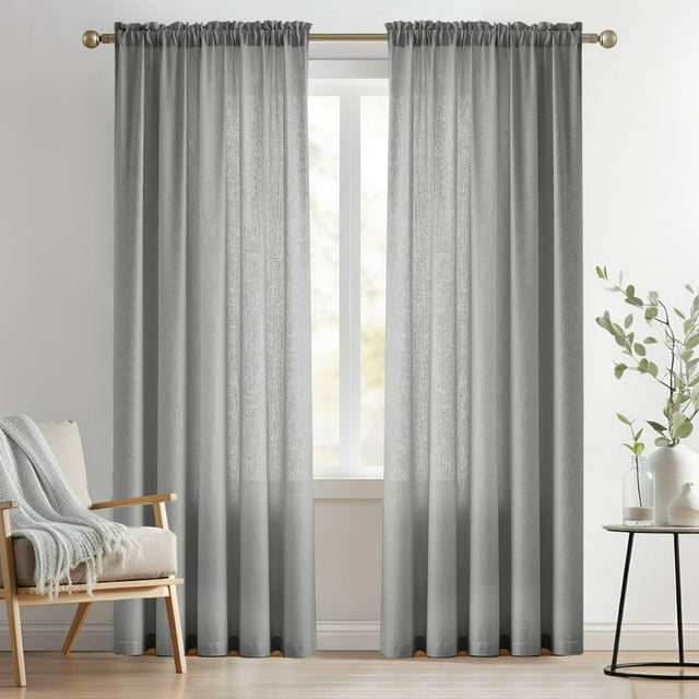 Melodieux Cortinas Semitransparentes De Color Gris Plateado De 84 Pulgadas De Largo Para Sala De Estar, Dormitorio, Aspecto De Lino, Bolsillo Para Barra, Ventana, Privacidad, Cortinas Transparentes De