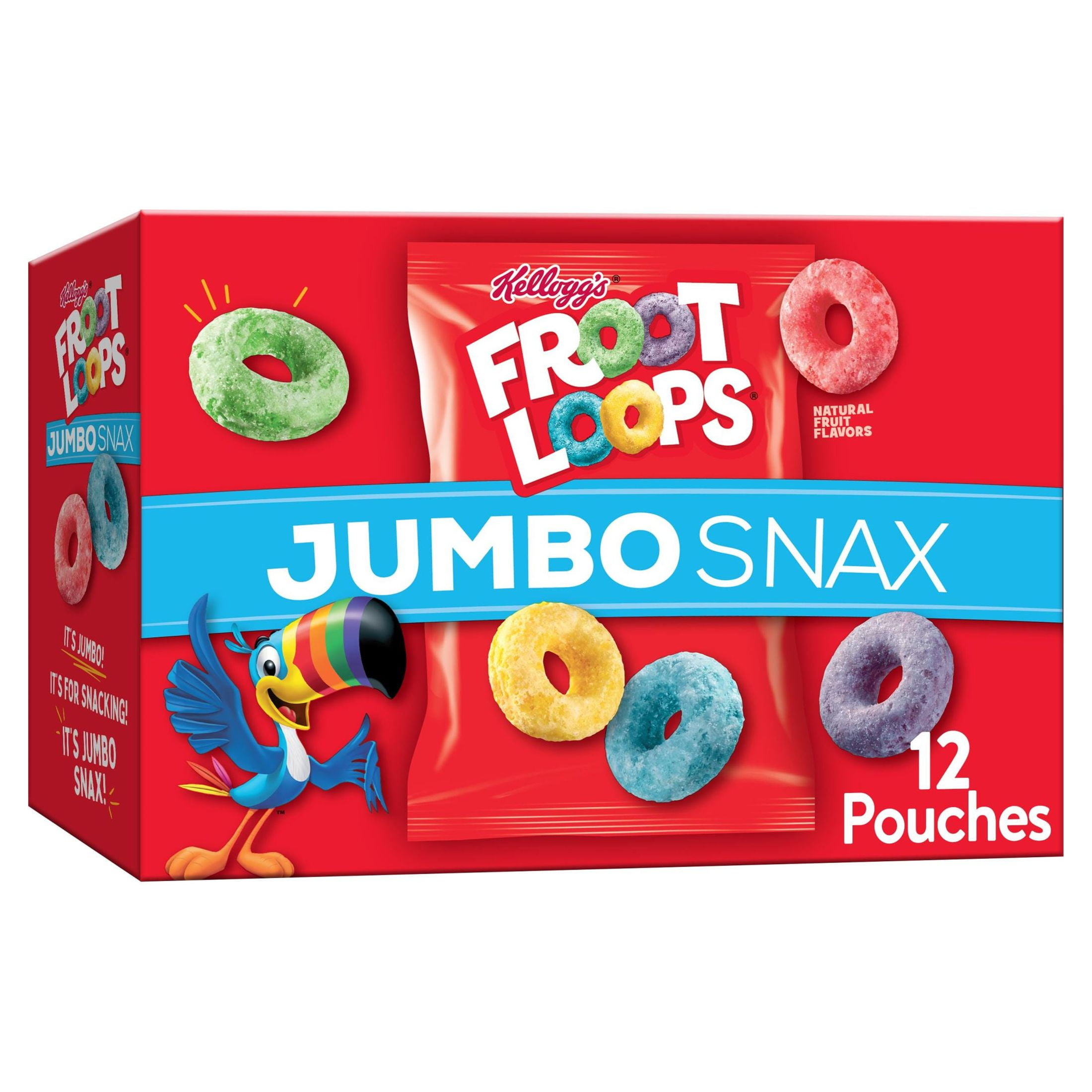 Kellogg's Jumbo Snax Froot Loops Original Cereal Snacks, 5.4 oz Box, 12  Count