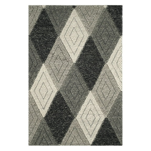 SAFAVIEH Natura Glenda Geometric Diamonds Wool Area Rug, Anthracite, 5' x 8'
