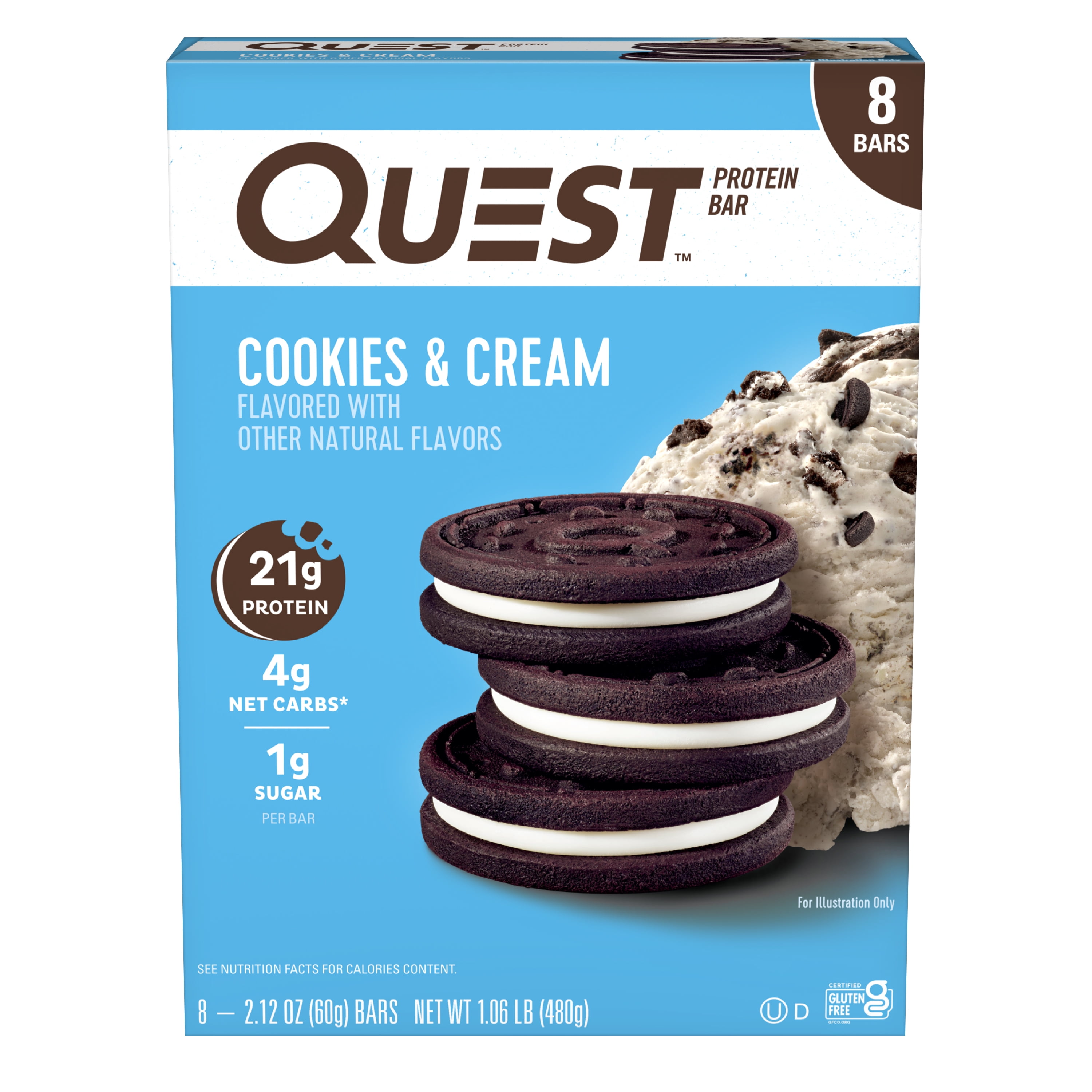 (4 pack) Quest Protein Bar, Cookies & Cream, High Protein, Gluten Free, 8 Count