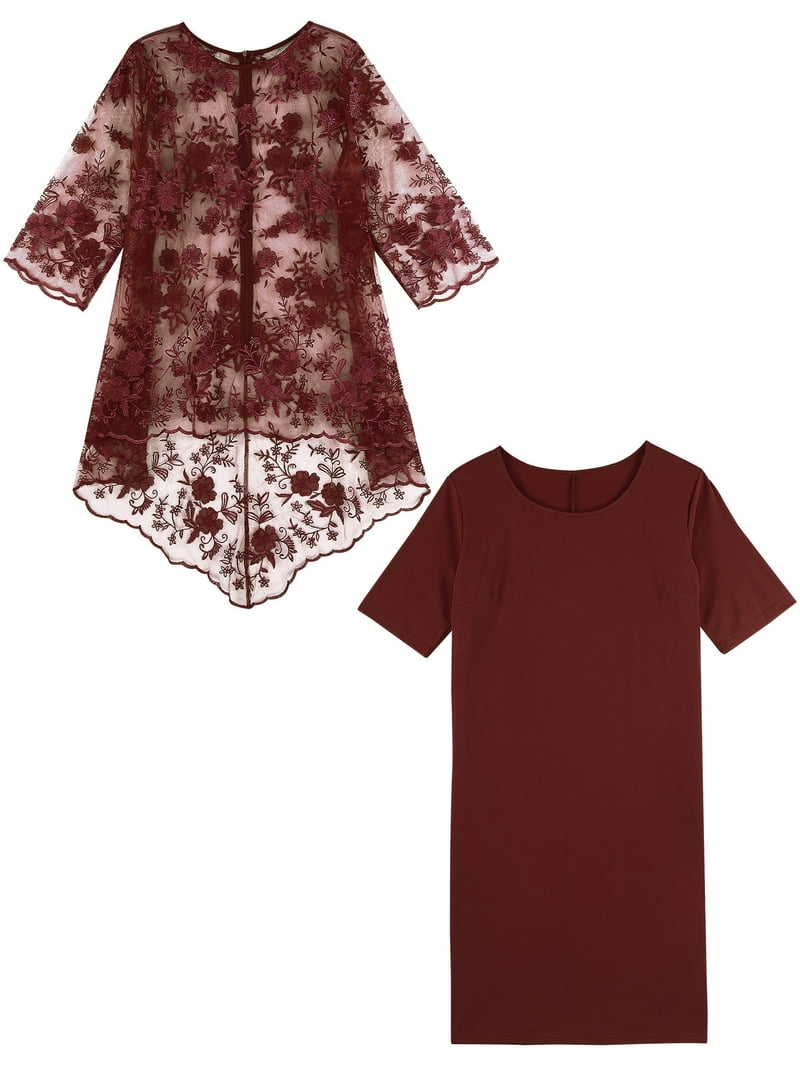 Zaldita Two Piece Dress Set for Women Plus Size Mother of The Bride Dress  Suit Formal Gowns Burgundy 4XL - Walmart.com