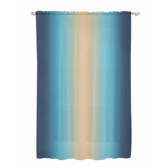 Sheer Curtains 72 Inches Long, Blue Teal Ombre Semi Sheer Curtains Light Filtering Window Treatment, Modern Yellow Gradient Farmhouse Art Privacy Voile Drapes for Living Room Bedroom 52x72 Inch
