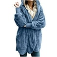 thumbnail image 4 of Frostluinai Womens Fuzzy Fleece Hooded Cardigan Long Sleeve Open Front Lounge Cardigans Jacket Solid Color Comzy Warm Sweaters with Pocket, 4 of 5