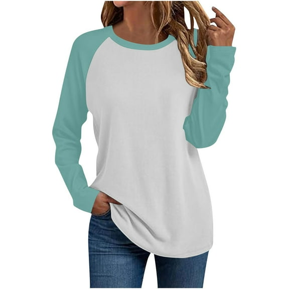 Long Sleeve Shirts for Women, Long Sleeve Shirts for Women Color Block Raglan Tops Casual Crewneck Basic Tees Clothes 2026 Fashion