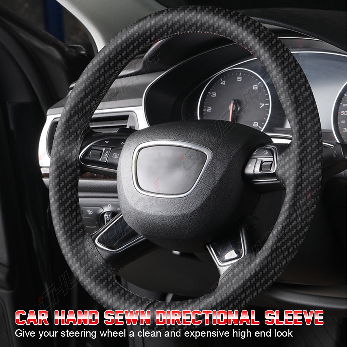 Leather Car Steering Wheel Cover Anti-slip Fit Mercedes-Benz 15" Black