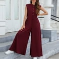 thumbnail image 4 of cfhntfmh Women's Summer Fashion Cap Sleeve Jumpsuits Knit Round Neck Button down Flowy Palazzo Pants Rompers, 4 of 7