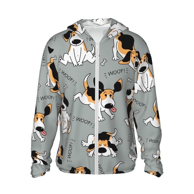 Fotbe Funny Beagle Active Dog Chaqueta con Protección Solar UPF 50+ para Hombre y Mujer, Camisa con Capucha y Bolsillos-XX-Large