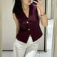 thumbnail image 3 of Chaleco corto de punto FindThy para mujer, cuello en V, con botones, color rojo vino, 3 of 5