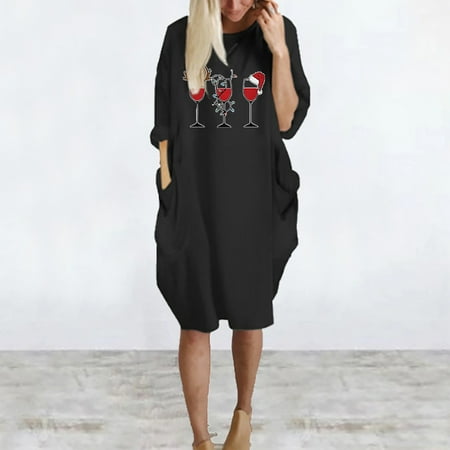 

Aueoeo Wedding Guest Dresses for Women Fall Plus Size Wedding Guest Dresses for Women Fall Plus Size Long Sleeve Dress for Women Crew Neck Christmas Print Dress Casual Dress
