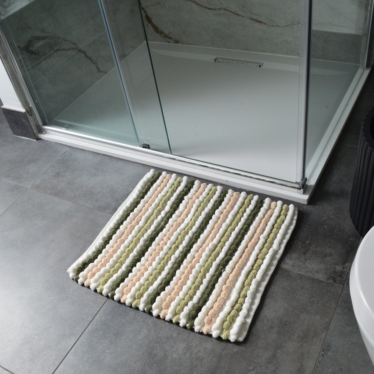 Striped Chunky Bobble Square Bath Mat