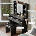 thumbnail image 4 of TROPOW Vanity Desk with Mirror and Lights,for Bedroom,Adjustable 3 Colour Lights Modes,Includes Padded Stool,Makeup Table Set with Hidden Storage Shelves,USB Outlets,Hairdryer Holder,Black, 4 of 9