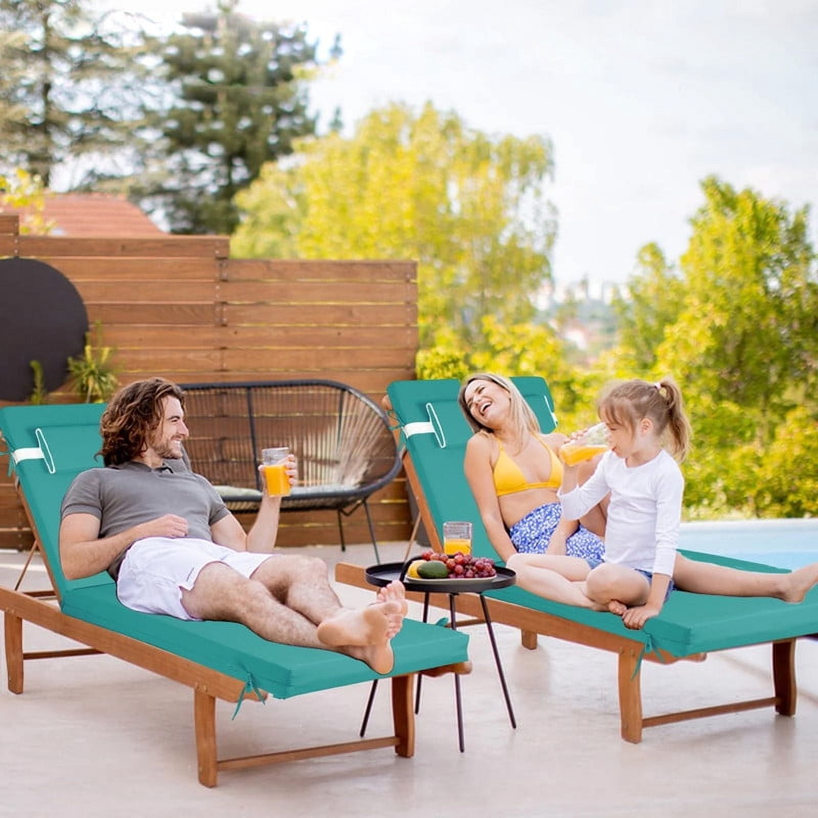 Outdoor Chaise Lounge Chair Cushion, Replacement Cushions For Patio Furniture, Waterproof Pool Chair Cushions With Headres, Fade Resistant Sun Lounger Cushions（4pc Lake blue）