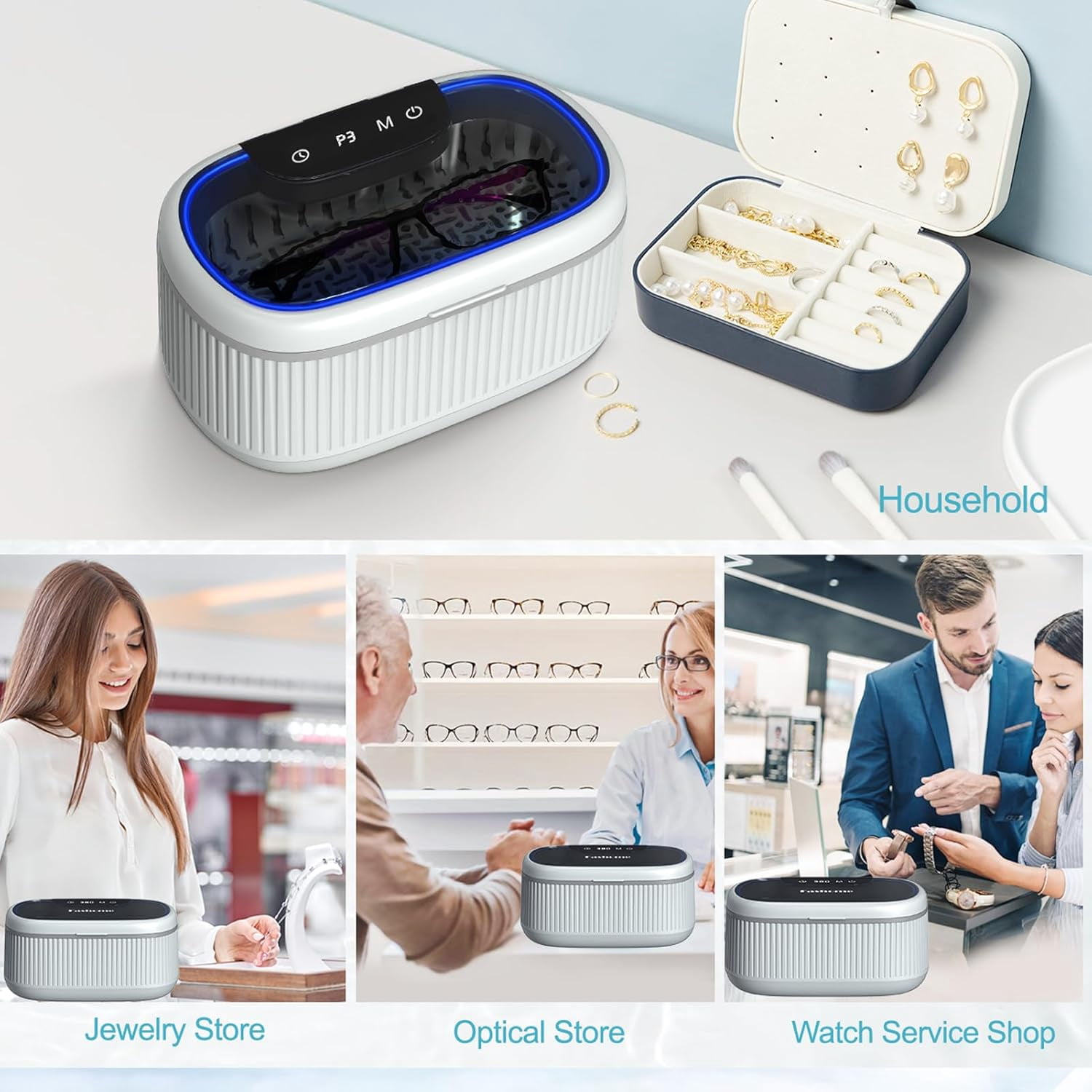 Professional Ultrasonic Cleaner Adjustable Power with Lights, Digital Timers & Degas Mode, 45KHz 550ML Ultrasonic Jewelry Cleaner with Basket Watch Stand for Rings Retainers Eyeglasses Dentures Coins