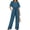 Peacock Blue, variant on Womens V Neck Two Piece Set Short Sleeve Top and Casual Long Pants Fashion Slimming Outfit Khaki L
