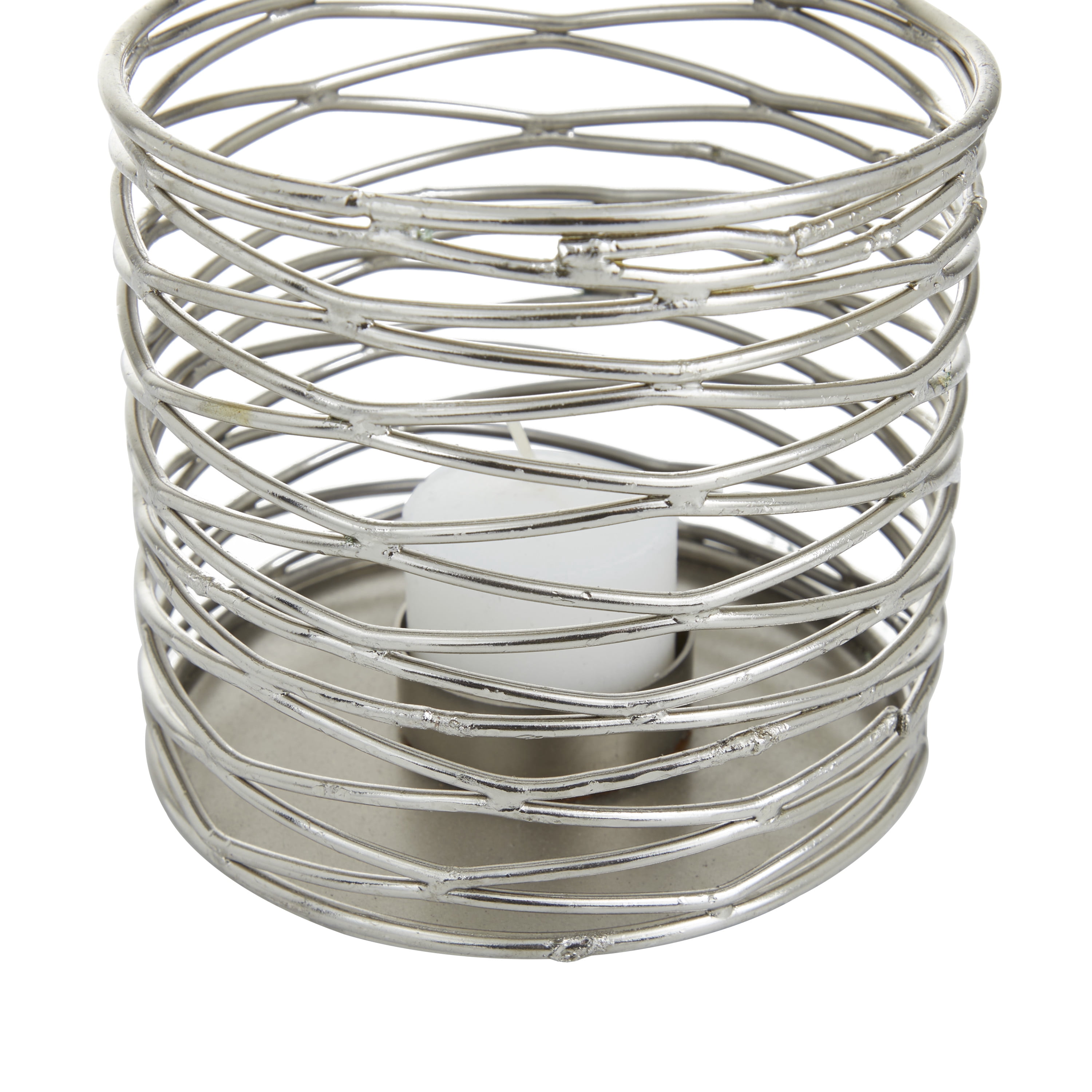 DecMode 4"W, 4"H Metal Glam Candle Holders, Silver, 3-Piece
