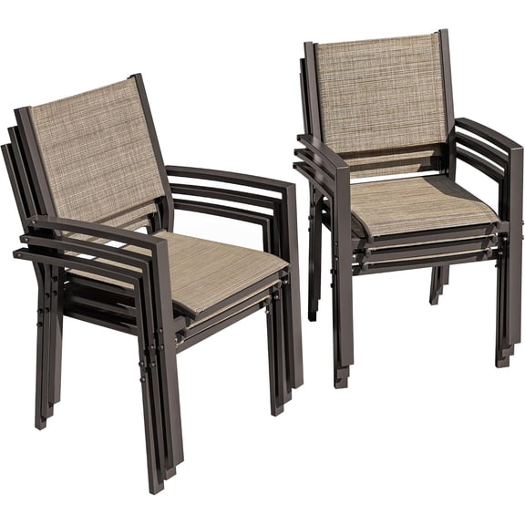 Patio Chairs Textilene Outdoor Chairs Set of 6 Stackable Dining Chair for Backyard, Deck, Poolside (Beige)