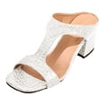 thumbnail image 5 of Rokment Women's Chunky Block Mid Heels Slip on Dressy Sandals for Ladies Fashion Casual Faux Snakeskin Leather Square Open Toe Dress Slides Pumps Summer 2026 White Size 7.5, 5 of 7