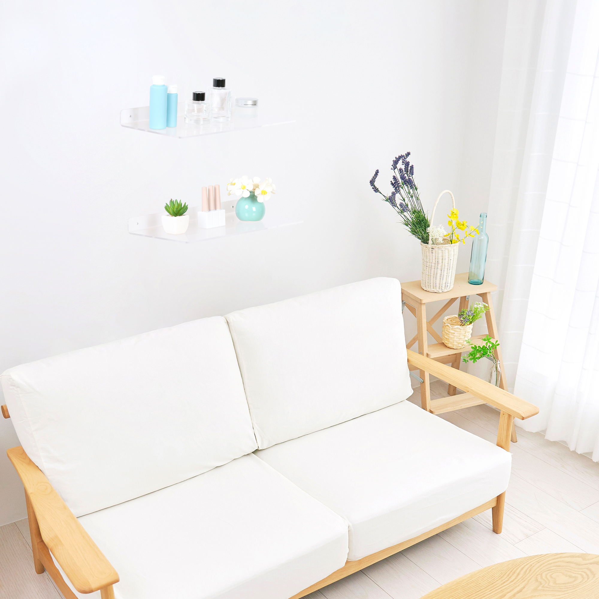 Unique Bargains Clear Acrylic Floating Shelves Acrylic Shelves for Bathroom Bedroom Wall 15.7" x 7.9" x 2" 2