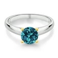 thumbnail image 2 of Gem Stone King 1.70 Ct 7mm Round London Blue Topaz 925 Silver and 10K Yellow Gold Ring Ring (Size 6), 2 of 4