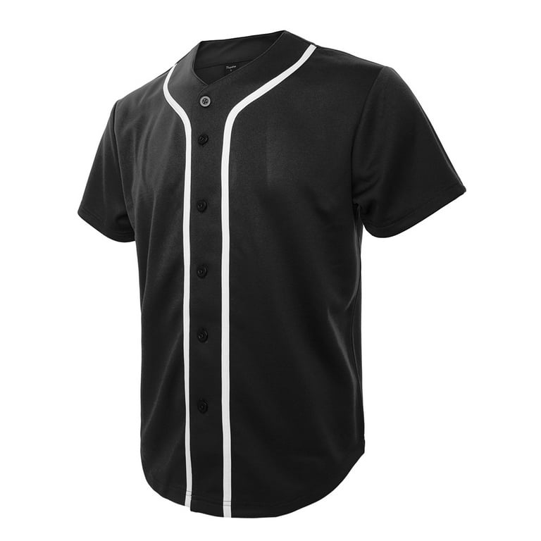 Toptie Men's Baseball Jersey Plain Button Down Shirts Team Sports  Uniforms-Black White-L