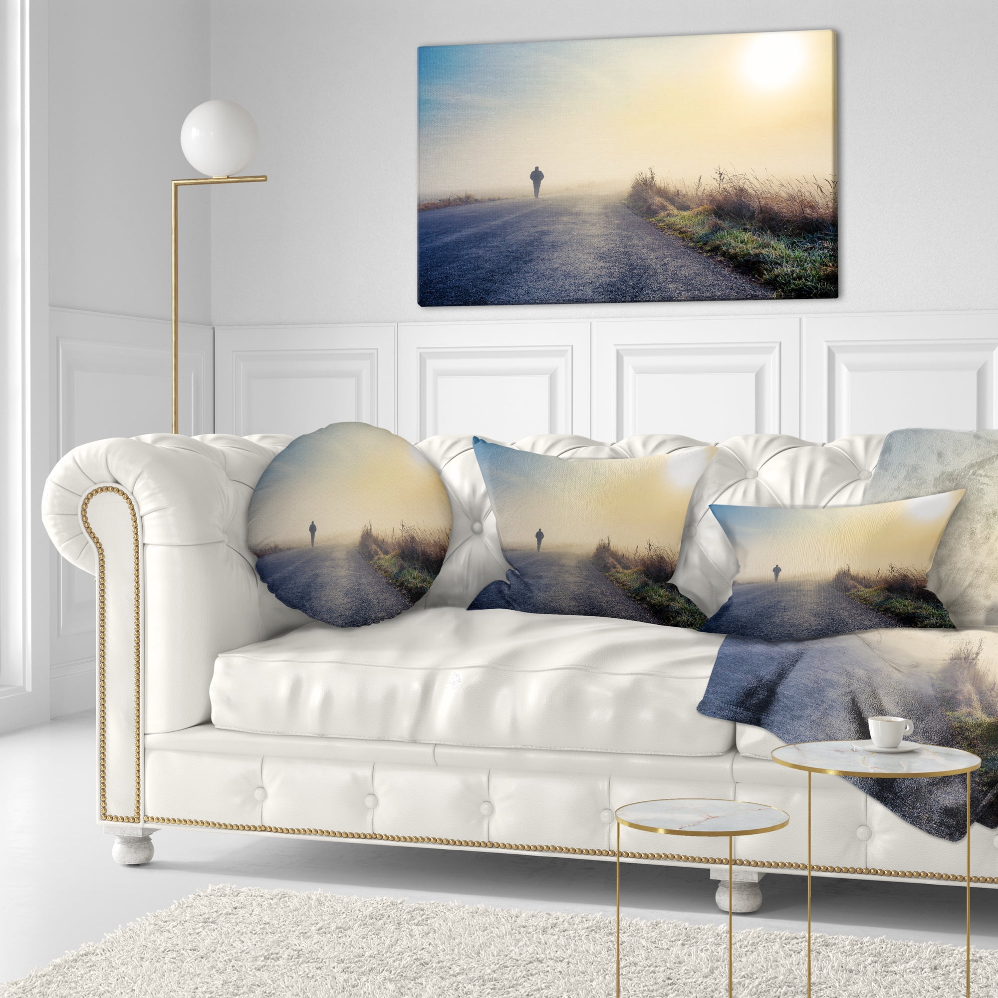 Designart Man Silhouette in Fog - Landscape Photo Throw Pillow - 12x20