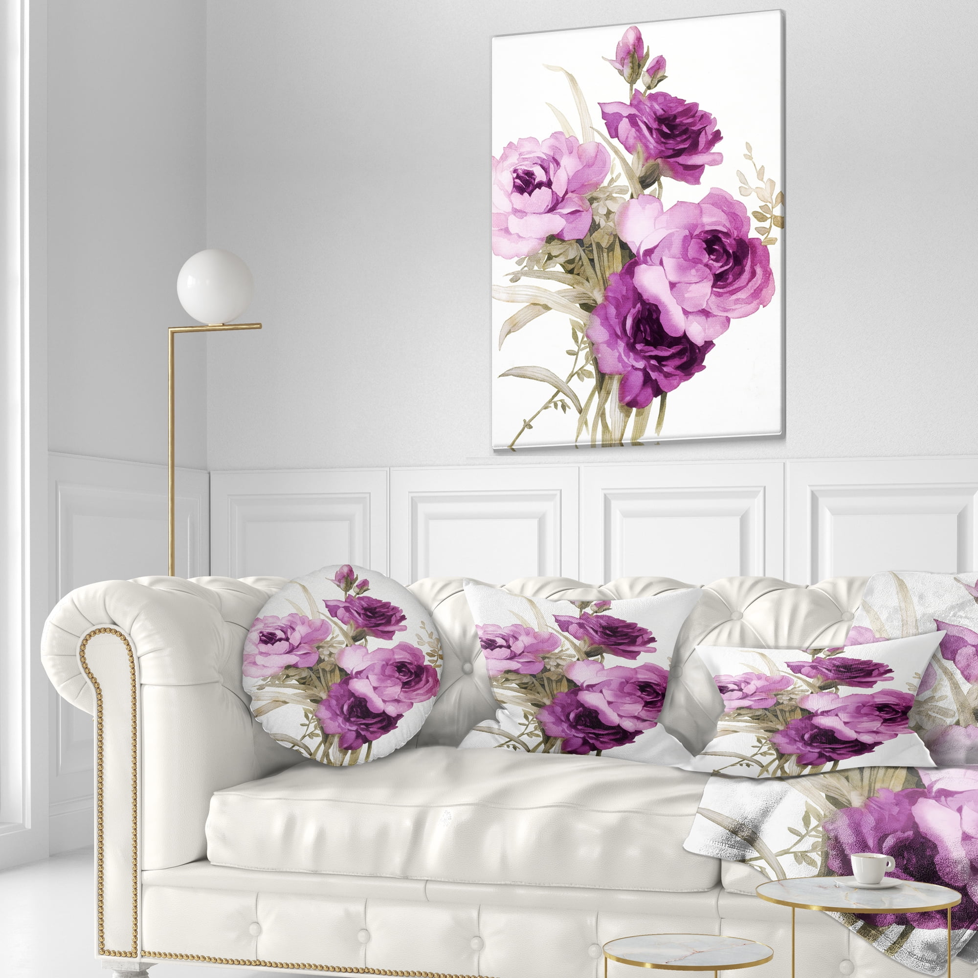 Designart Bunch of Purple Flowers - Floral Throw Pillow - 12x20