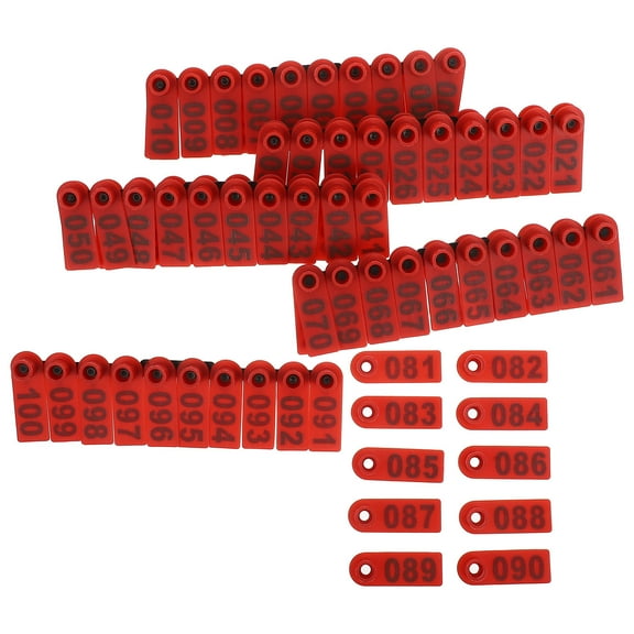 Amosfun 100Pcs Red Livestock Ear Tags for Cattle Sheep Goat Durable Weather Resistant