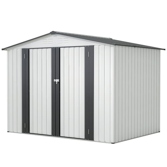 8x6 FT White Metal Storage Shed - Weather-Resistant with 2 Lockable Doors for Outdoor Tool Organization