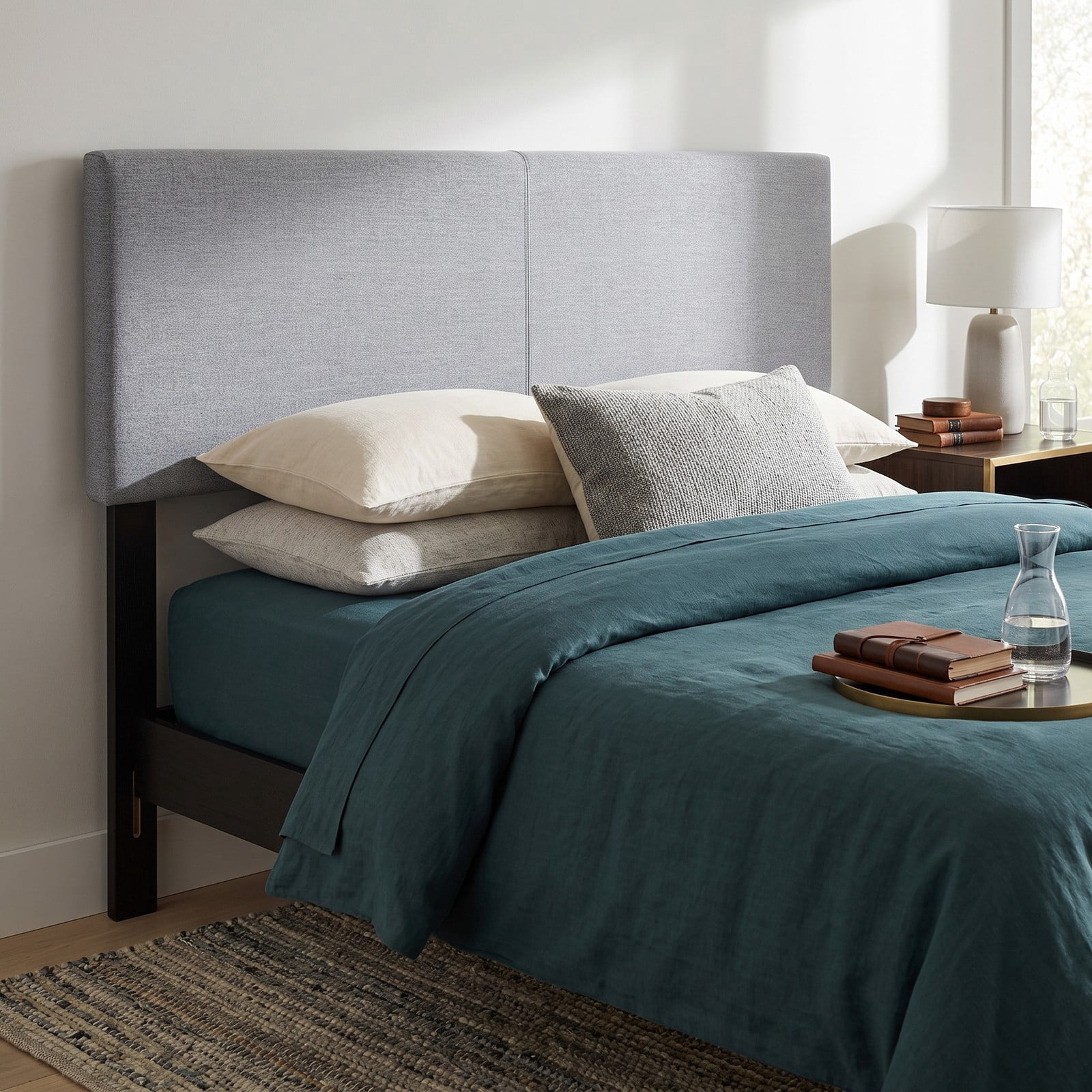 Furnibear Upholstered Headboard for Full and Queen Size Beds, Faux Linen Bed Frame Headboard with Adjustable Mounting Legs, Fits Queen Bed Frame, Gray