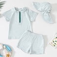 thumbnail image 2 of Linfrsh Boy Swim Set Baby Boys Swimsuit Short Sleeve Rash Guard Swimwear Baby Boy Swim Trunk with Hat Set 3-Piece Toddler Bathing Suit(Light Green,3-4 Years), 2 of 5