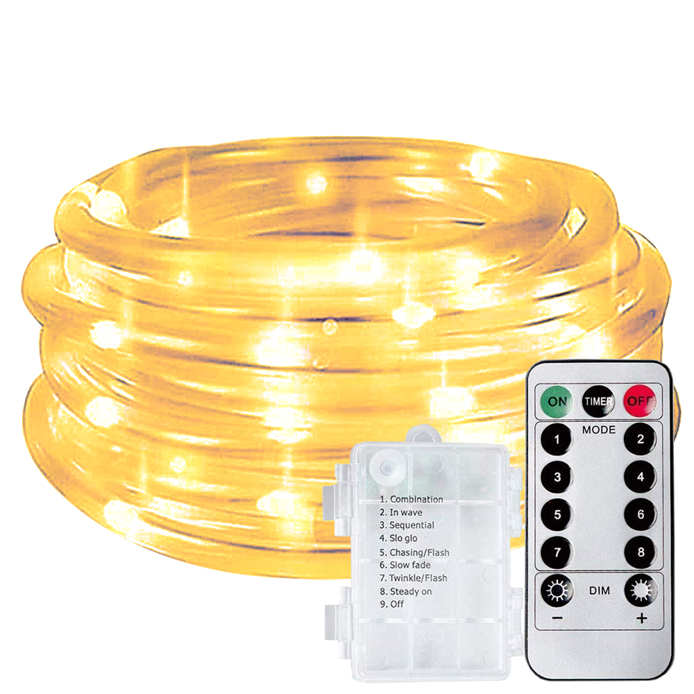 Kohree 50/100 LED Rope String Lights Battery Operated String Tube Lights Remote Control