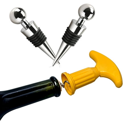 GLiving Manual Bottle Openers and 2 Wine Stopper Best Corkscrew Wine Opener Wine Cork Remover Wine Accessories Ergonomic Yellow and Zinc Alloy Ball (The Best Wine Opener)
