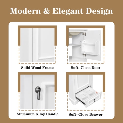 20 Inch Bathroom Vanity with Undermount Ceramic Sink  Free-standing with Soft-Close Doors and Drawers,Adjustable U-Shaped Shelf