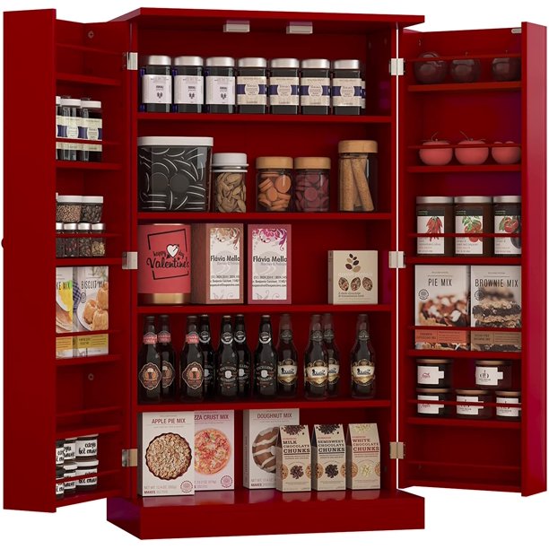 Kitchen Pantry Storage Cupboard with Doors and 6 Adjustable