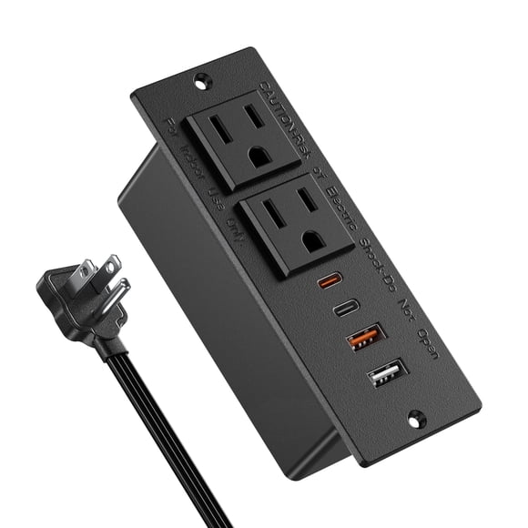 Regleta de alimentación Jgstkcity empotrada con 2 enchufes, 4 puertos USB de 30 W, USB C