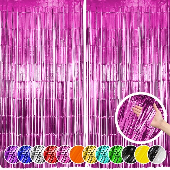 2 Pack Pink Fringe Backdrop, Pink Tinsel Backdrop Curtains, Decorations For Baby Showers, Birthday, Holidays, Parties & More