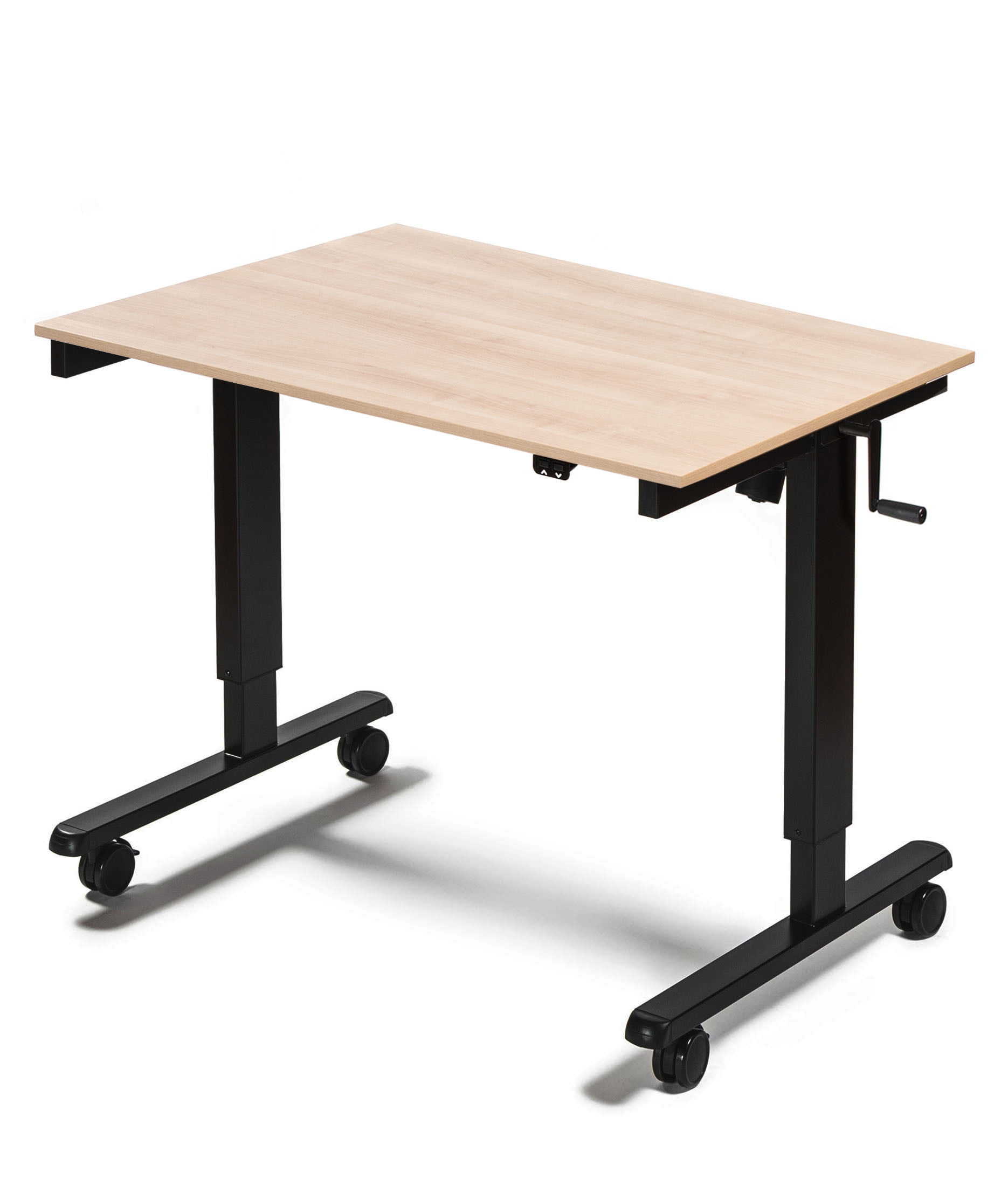 Stand Up Desk Store Crank Adjustable Height Rolling Standing Desk Black Frame Natural Walnut Top 48 Wide Walmart Com