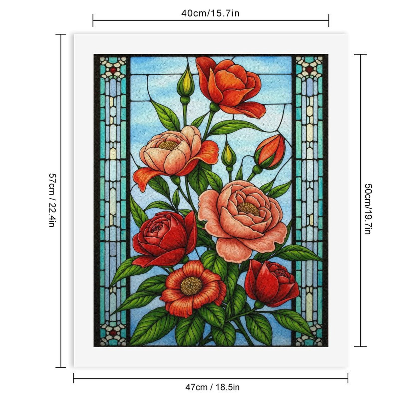 Paint By Numbers Kit for Adults Beginner - DIY Stained Glass Floral Art Roses Canvas Painting Kits for Adults, Frameless Paint By Number for Adults for Home Wall Decor 16x20 Inch